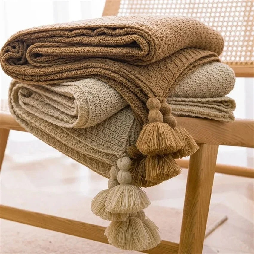 NordiqueTressé - Couvre-lit Chunky Knit avec Franges Épurées - Rynova