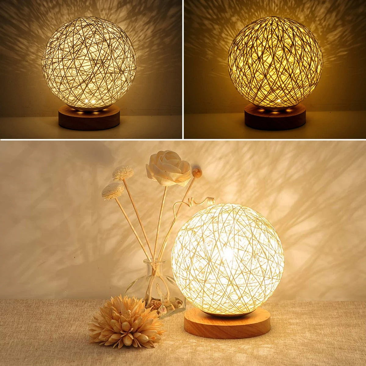 LumiTissé - Lampe de Table LED en Rattan Artisanale et Dimmable - Rynova