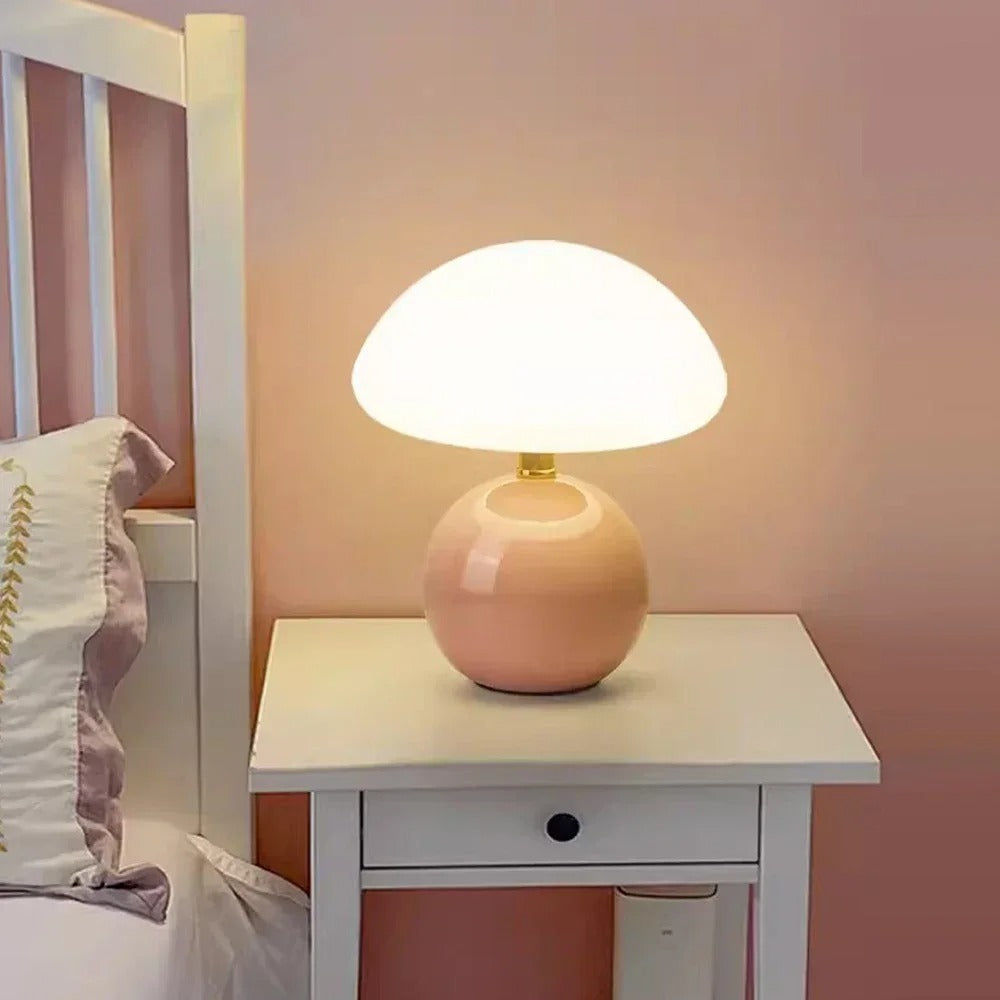 Lumière Champignon Élégante - Lampe de Table en Céramique Crème - Rynova