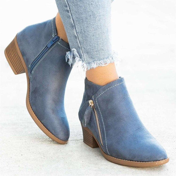 Élégance Suprême - Bottes Mi-mollet en Daim Confortable avec Fermeture Éclair et Petit Talon - Rynova